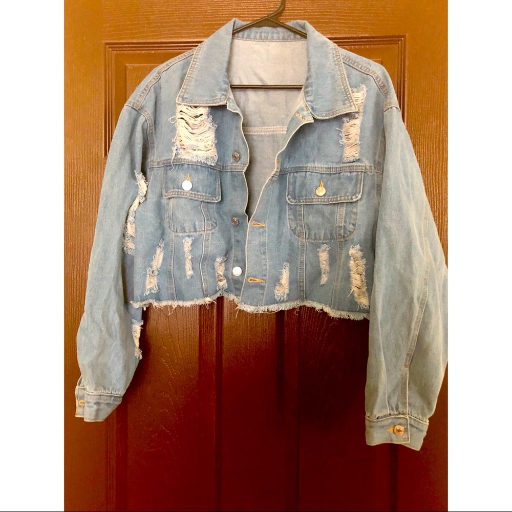 Distressed chopped blue Jean jacket